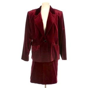 Yves Saint Laurent Burgundy Velvet Skirt Suit